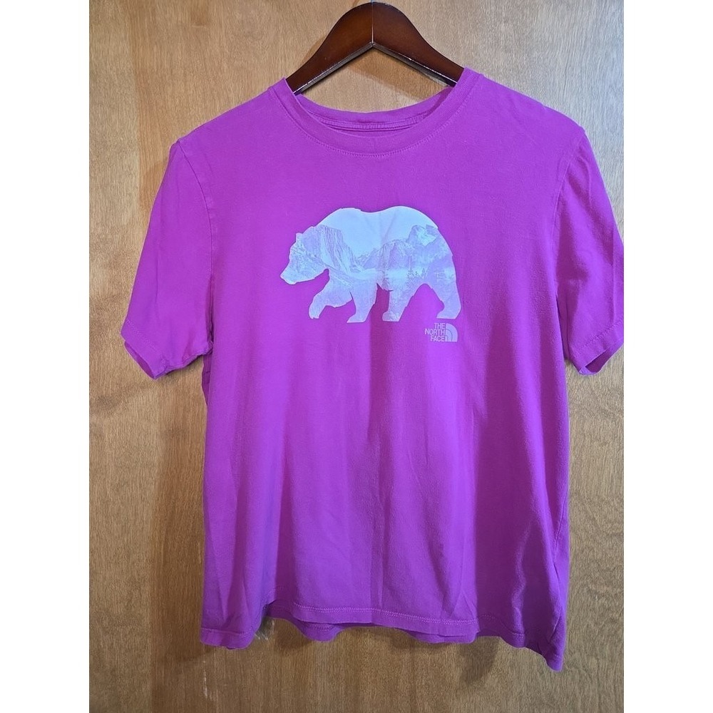The North Face Womens Large Purple Bear Graphic T-Shirt Cotton Short Sleeve Tee